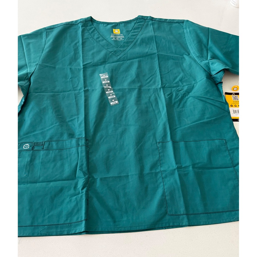WonderWink WonderWork Womens XL Teal Green V-Neck Scrub Top NWT Classic Fit